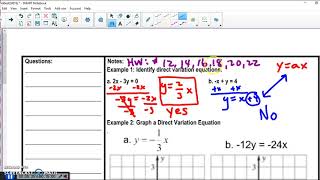 Algebra 4.6 Direct Variation video Notes