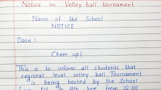Write a Notice on Volleyball Tournament | Notice Writing | English