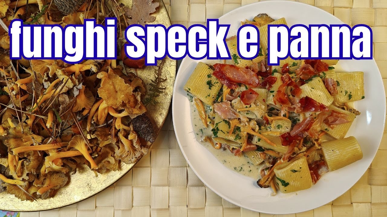 mezzi paccheri con funghi finferle, speck e panna - raccolto 2025
