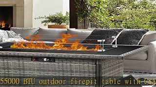 Vakollia Propane Fire Pit Table,44 Inch 55000 BTU Outdoor Gas Fire Pit Rectangular with Glass Wind
