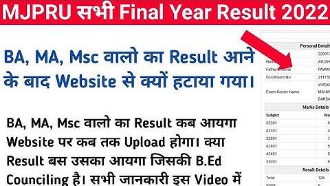 Mjpru BA, B.sc, MA, M.Sc Final Year Result 2022 Removed From Website| Mjpru All 3rd Year Result 2022