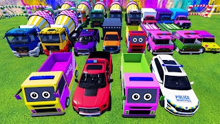 POLICE CAR, AMBULANCE, FIRE TRUCK, MONSTER TRUCK, COLORFUL CARS FOR TRANSPORTING! -FS 22