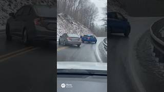 Slippery Road FAIL! ❄️ Two Cars Lose Control on Icy Curve 😱”