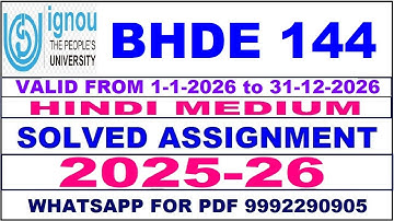 BHDE 144 solved assignment 2025-26 in Hindi || bhde 144 solved assignment 2026 || bhde144 2025-26