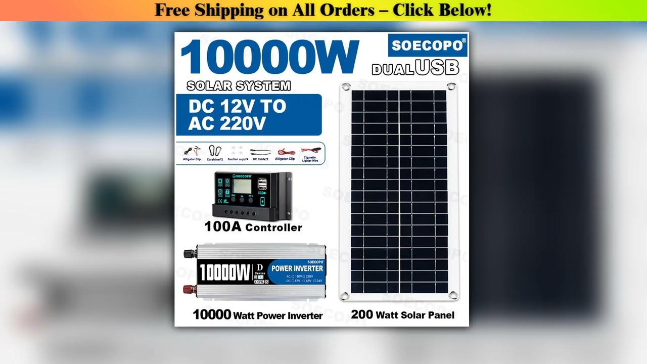 10000W Solar System Complete Kit 12V To 220V 100A Controller 200W Panel OffGrid Inverter for HomeCa