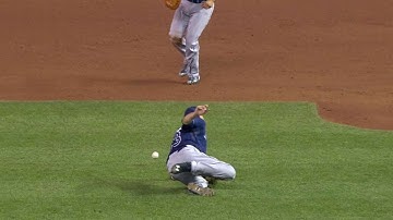 TB@MIN: Odorizzi falls down while fielding the ball