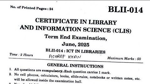 Blii 014 june 2025 answer key | blii 014 ict in libraries clis IGNOU answer key