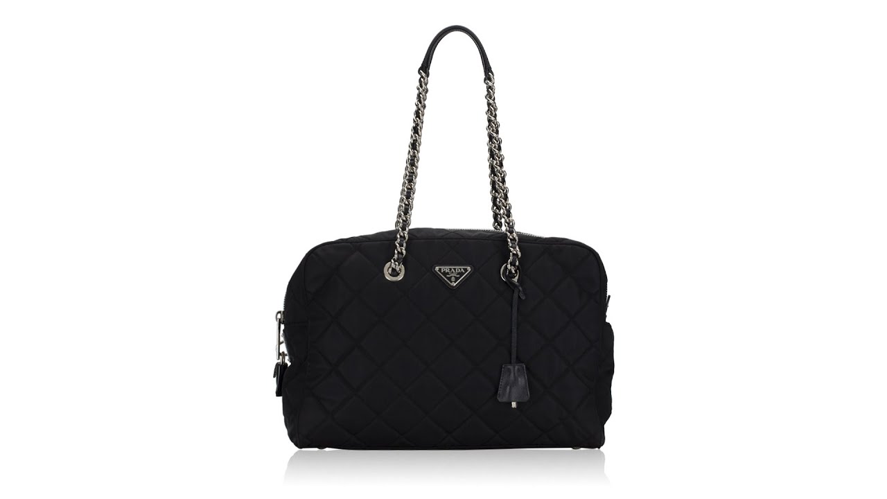 Prada 1BB774 Tessuto Impuntu Bauletto Shoulder Bag Nero - YouTube