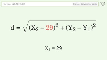 Find the distance between two points p1 (29,51) and p2 (76,20): Step-by-Step Video Solution