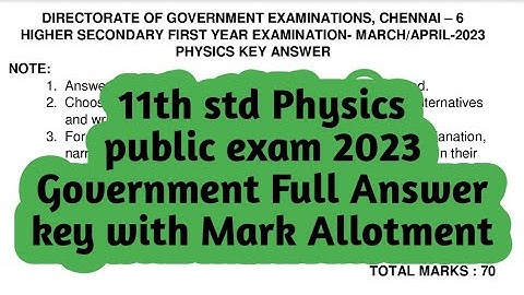 11th std Physics Public exam 2023 |Government full answer key with mark allotment
