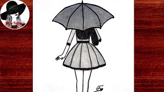 How to draw a girl with umbrella step by step - Girl drawing - Easy pencil drawing