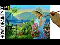 Lady with Basket of Flowers in Garden | Painting Tutorial in Acrylic | Ep 1