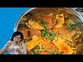 Budae Jjigae ARMY BASE STEW made with SPAM, instant ramen & American Cheese