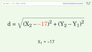 Find the distance between two points p1 (-17,-90) and p2 (-53,39): Step-by-Step Video Solution