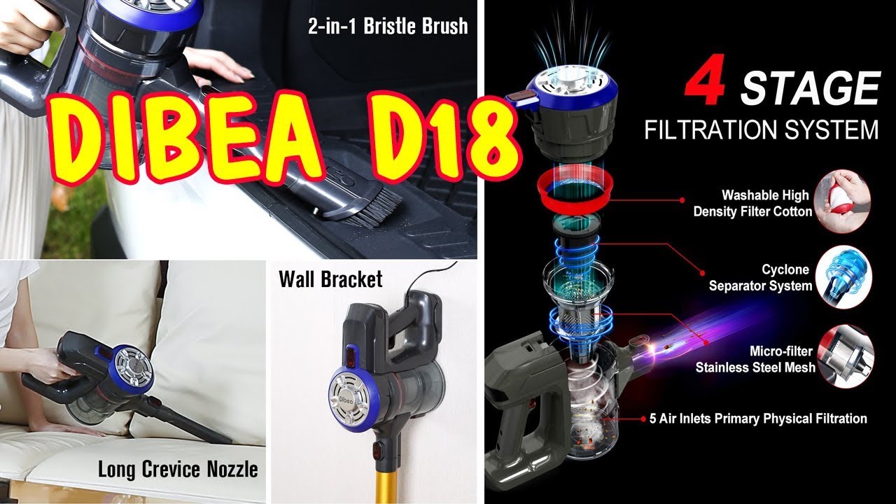 Dibea D18 Cordless Stick Vacuum Cleaner 2019 review YouTube