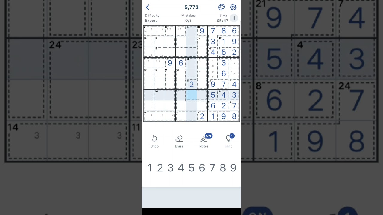 Killer Sudoku Expert Difficulty Level. Game 1