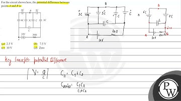 For the circuit shown here, the potential difference between points \( A \) and \( B \) is (a) \...