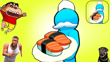 SHINCHAN Noob vs Pro vs Hacker in My SUSHI Bar with Franklin and Chop | Noob vs Pro vs Hacker