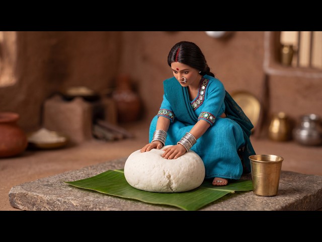 Miniature Doll Cooking Dal Baati Churma | Rajasthan Family Village ASMR