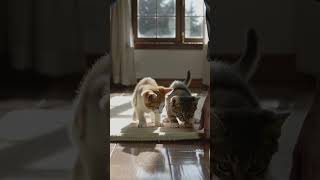 👉 Cushion Slipped Away! Two Kittens Almost Fell 🥺🐱☀️ #cat #cute