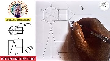 INTERSECTION OF SOLIDS: Interpenetration Of Hexagonal Pyramid And A Square Prism.