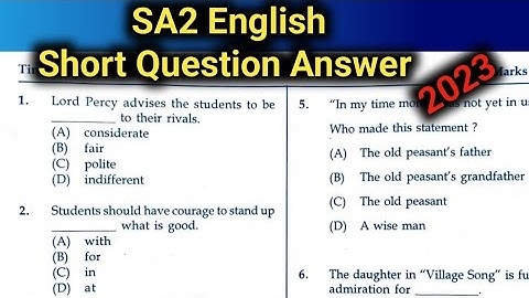 SA 2 English short question answers 2023 / class 10th matric exam / mcq sa1 set a set b set c set d