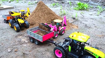 JCB BACKHOE FULLY LOADING SAND IN JCB TRACTOR | JCB 4CX RC & TRACTOR FARM | AMAZING JCB VIDEO
