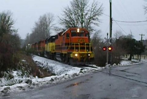 Portland Western 2314 The first train in five days because of the ice storm. PW 3004,PW 3005 (five engines all together) Taken with a Nikon S550 If you like ...