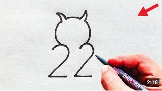 Owl drawing from 22 || Number Drawing || Easy and Step by Step.