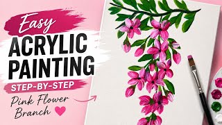 Easy Pink Flower Acrylic Painting Tutorial | Simple Hanging Flower Painting for Beginners