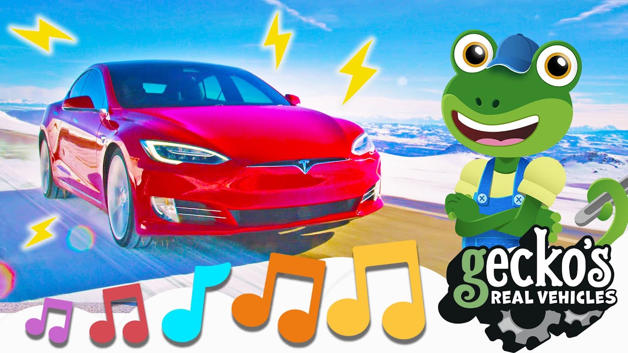 Electric Car SongTesla Model X For ChildrenNEW Kids MusicGeckos Real VehiclesSave The Planet