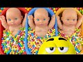 Full of 3 Rainbow BathTubs Candy with M&amp;M's &amp; Magic Slime Cutting Video