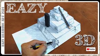 haw to make a 3D concrete pyramid.very easy drawing on paper for beginners