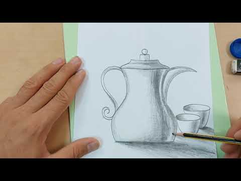 رسم مزهرية// طريقه رسم مزهرية ورد بالقلم بالرصاص وألوان الشمع 