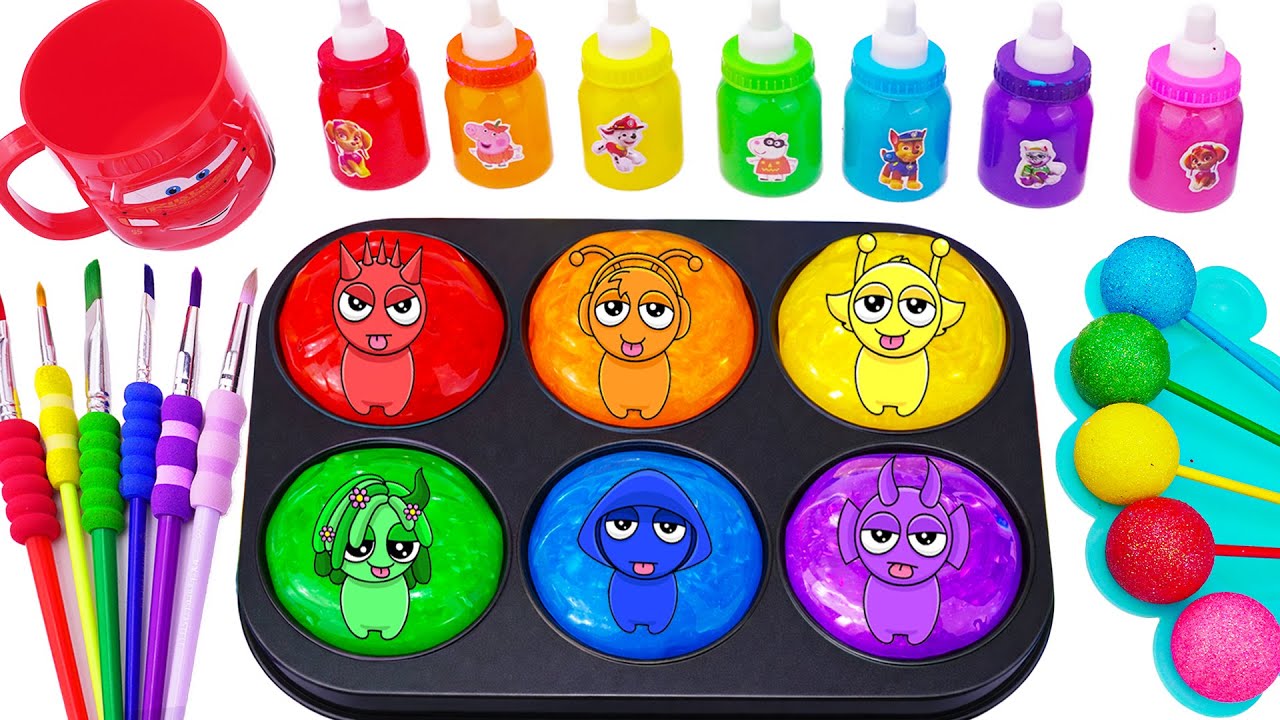 Satisfying ASMR Video🌈 DIY How To Make Rainbow Colortray Sprunki by mixing all my slime smoothie