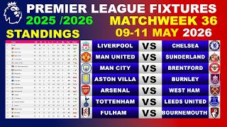 EPL FIXTURES TODAY - MATCHWEEK 36 • EPL Table Standings Today • Premier League Fixtures 25/26, EPL