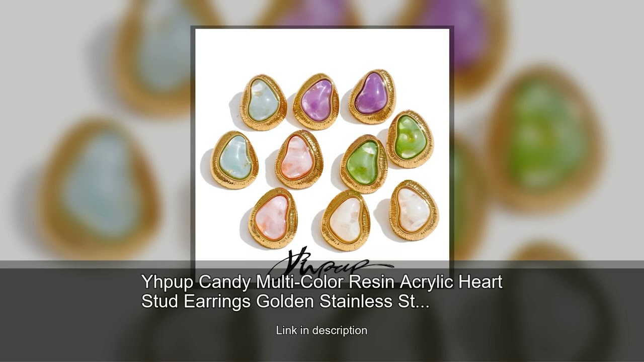 Yhpup Candy Multi-Color Resin Acrylic Heart Stud Earrings Golden Stainless Steel Exquisite Jewe