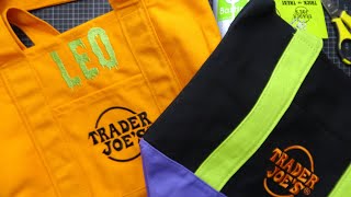 Machine Embroidering on a Trader Joe's Mini Tote Bag! How to Set Up on Hoop, Design and Embroider!