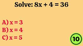 20 Linear Equation Questions with Answers | Algebra MCQ Quiz for Students