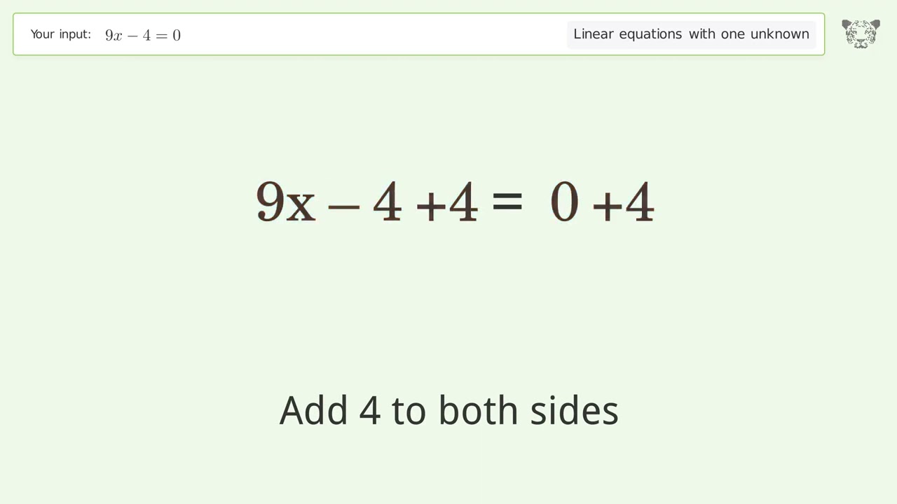 Linear Equation With One Unknown Solve 9x 4 0 Step by step Solution Linear Equation With One Unknown Solve 9x 4 0 Step by step Solution