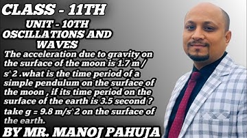 The acceleration due to gravity on the surface of the moon is 1.7 m /s^2 . What is the time period