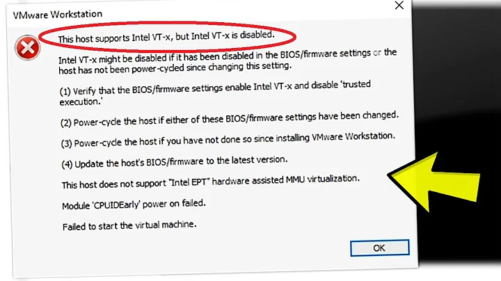 Fix: VMware Workstation Error "This host supports Intel VT-x, but Intel VT-x is disabled"