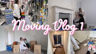 MOVING VLOG 1   picking up the keys, B&M trip, stripping the wallpaper & a photoshoot!