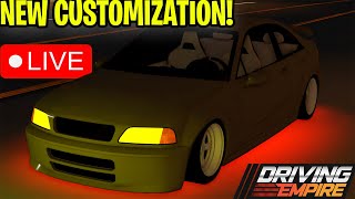🔴LIVE🔴 SHOWING NEW CUSTOMIZATION FEATURES IN Driving Empire! (Early Access)