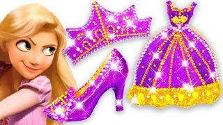 Play Doh Making Colorful Sparkle Disney Princess Rapunzel Dress 👗 High Heels Crown Castle Toys
