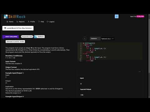 SKILLRACK | DAILY CHALLENGE | 25/11/2023 || ALTERNATE 1s AND 0s - NBITS | PROGRAM ID 9533 | PYTHON||