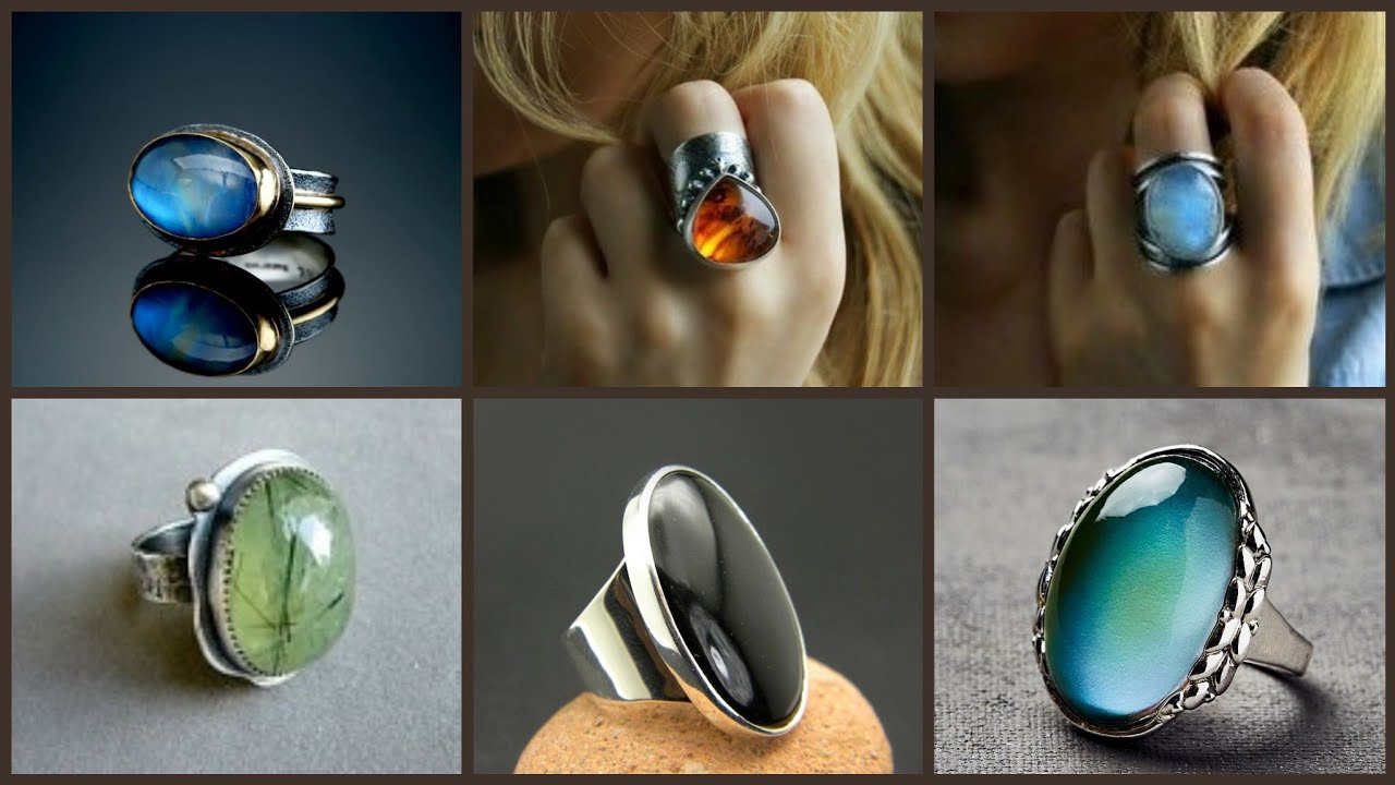 Vintage Sterling silver Natural Gem Moonstone Rings style