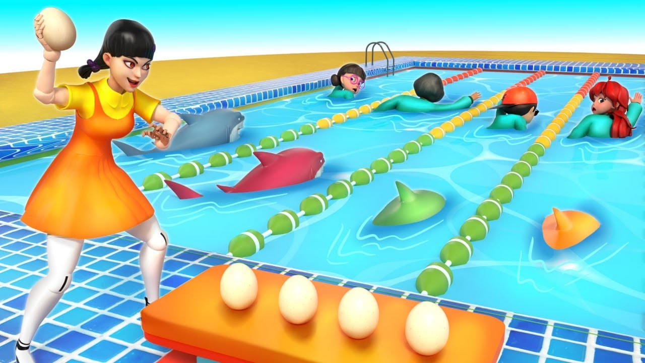 Scary Teacher 3D vs Squid Game | Quiero Ir-A-Casa: Deadly Pool Carrera Tiburón Trampas | VMAni Funny