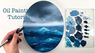 OCEAN OIL PAINTING TUTORIAL- Beginner / Intermediate // how to paint a realistic bird over the ocean