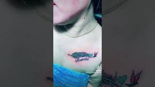 Girls chest tattoo cover name with free hand coustom desing faith Allen3dtattoohouse
